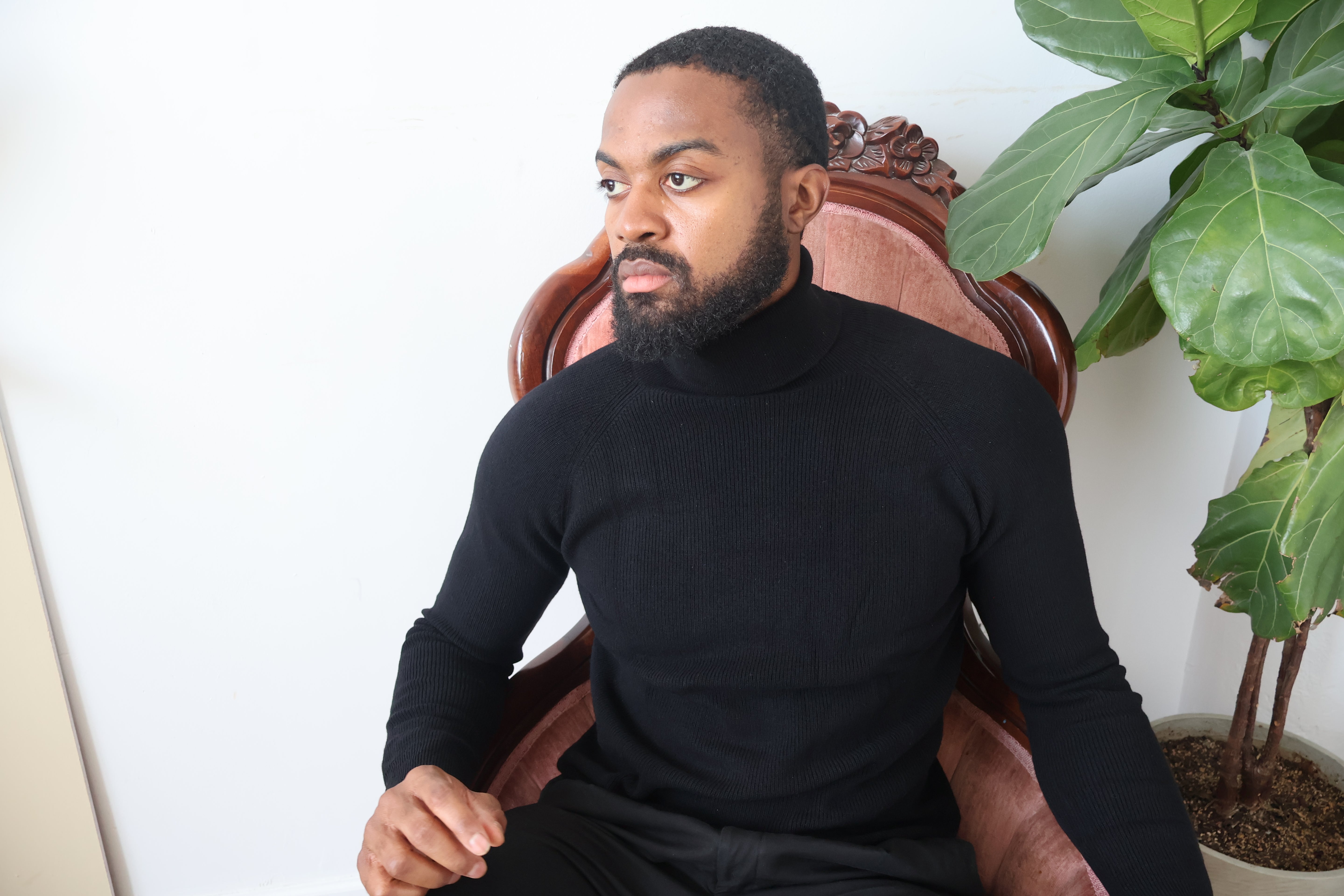 Men's 90% Merino Wool 10% Cashmere  Black Turtleneck Sweater Athletic Fit Tall Size