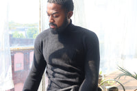 Men's 90% Merino Wool 10% Cashmere  Black Turtleneck Sweater Athletic Fit Tall Size