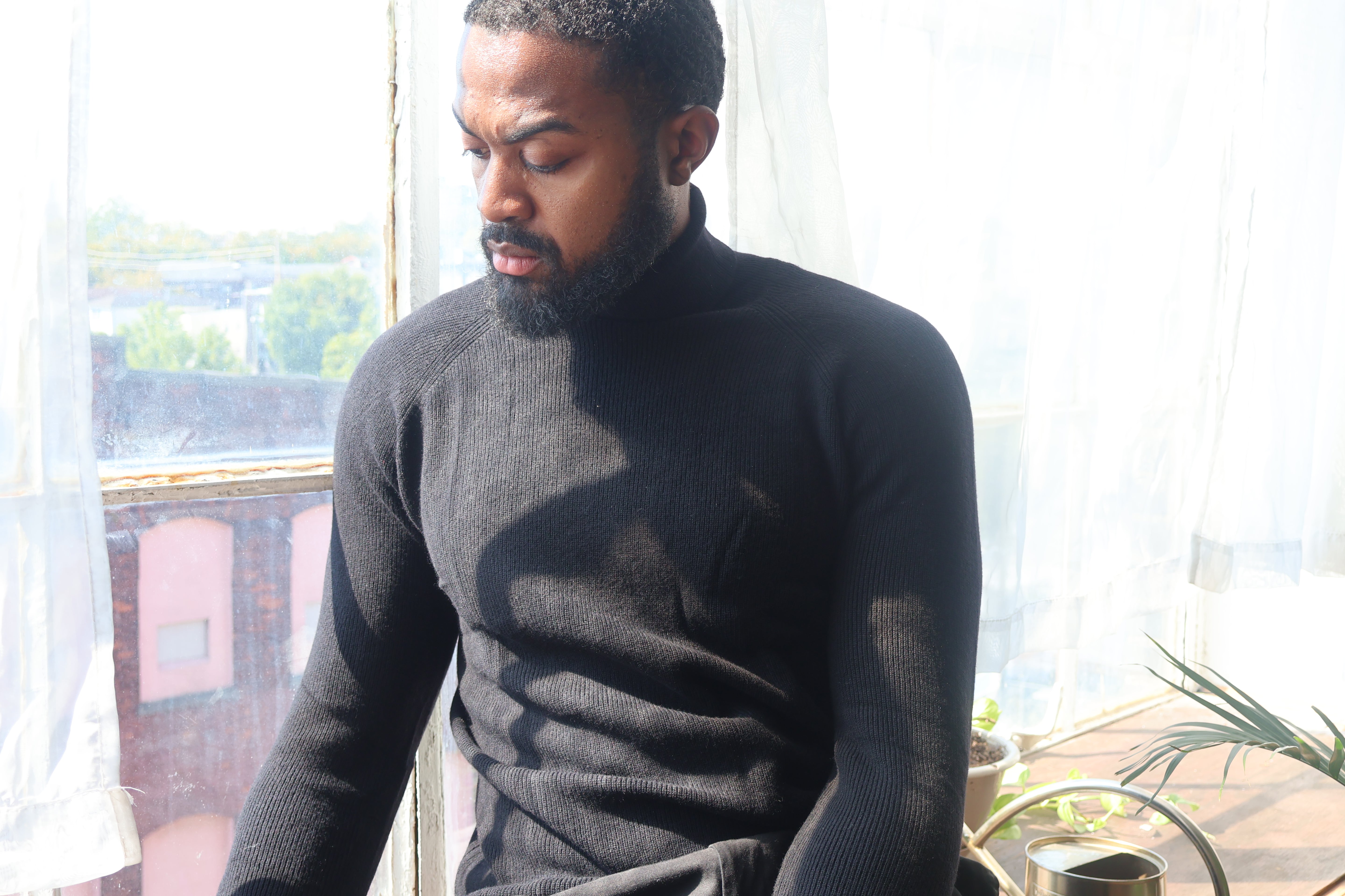 Men's 90% Merino Wool 10% Cashmere  Black Turtleneck Sweater Athletic Fit Tall Size